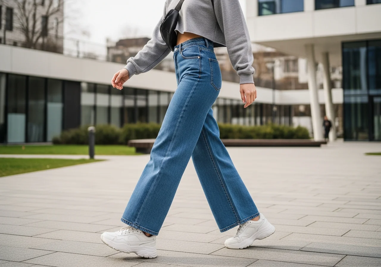 Wide Leg Jeans with Sneakers for Athleisure Vibes