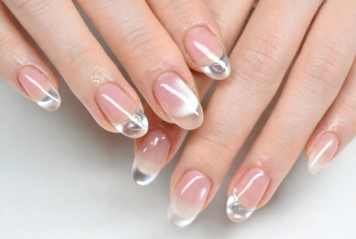 1: Glossy Soap Nails with Minimal Heart Accents
Simple Valentines Nails