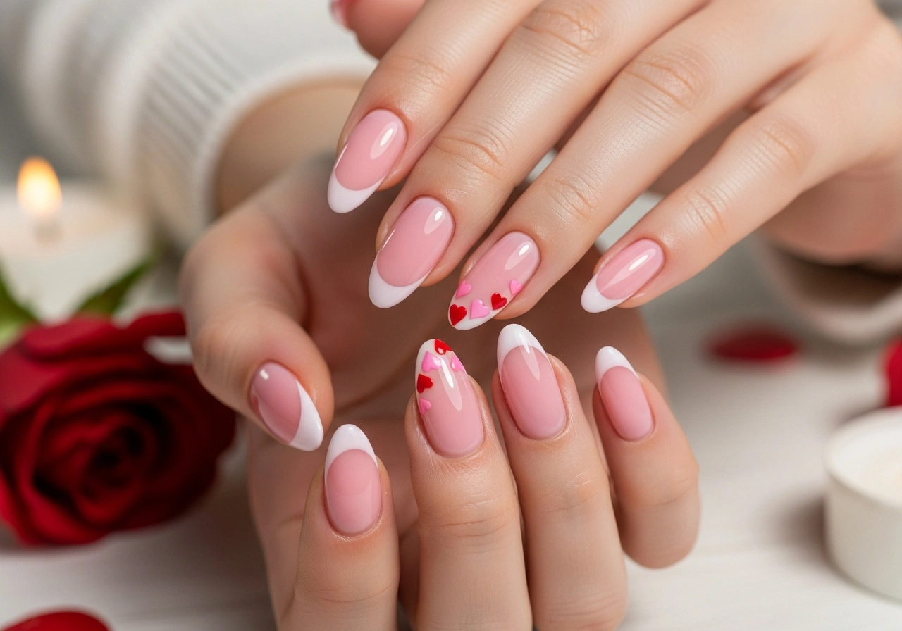 1. French Tips with Heart Accents
Pink Valentine Nails