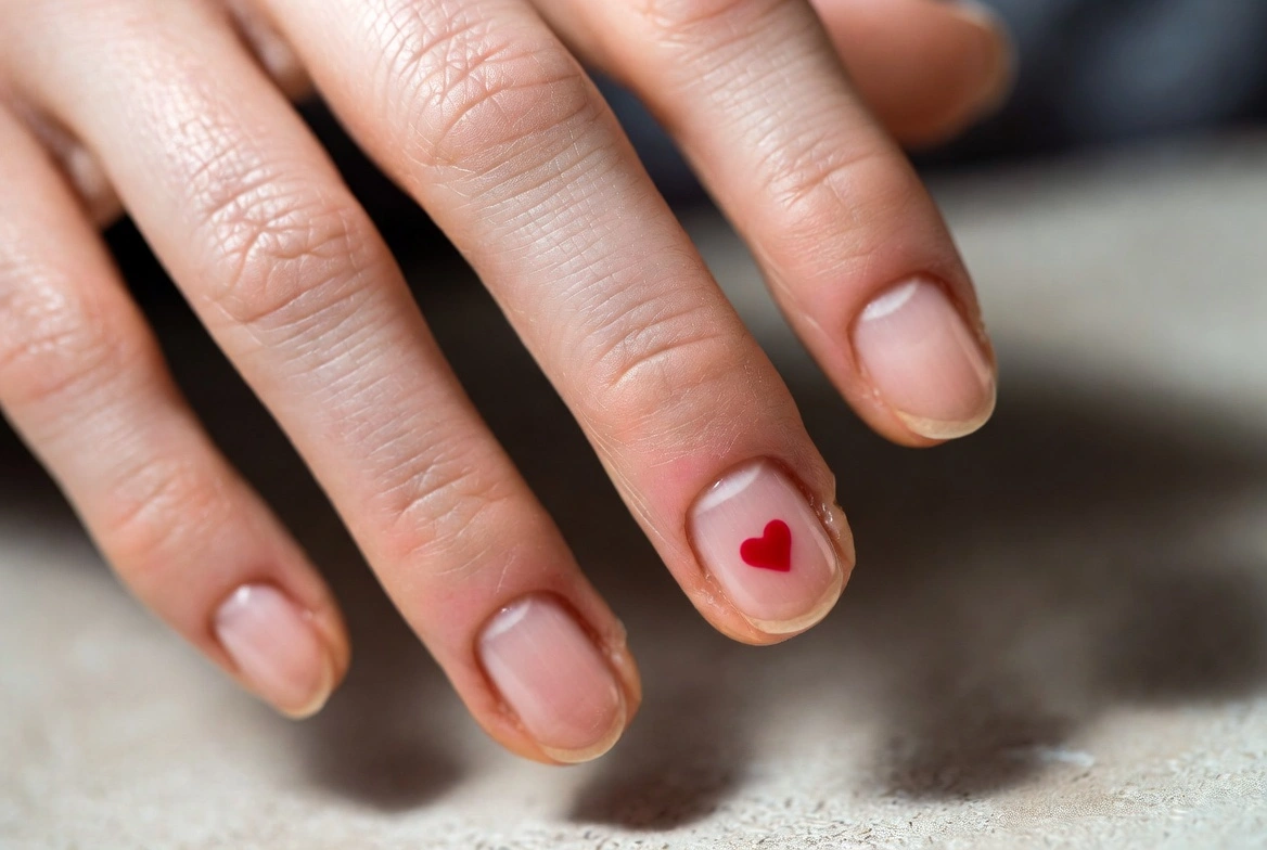 10: Single Red Heart Accent on Natural Nails
Simple Valentines Nails