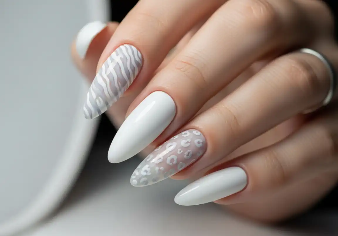 16 White Chrome with Animal Print Chrome Nails Ideas