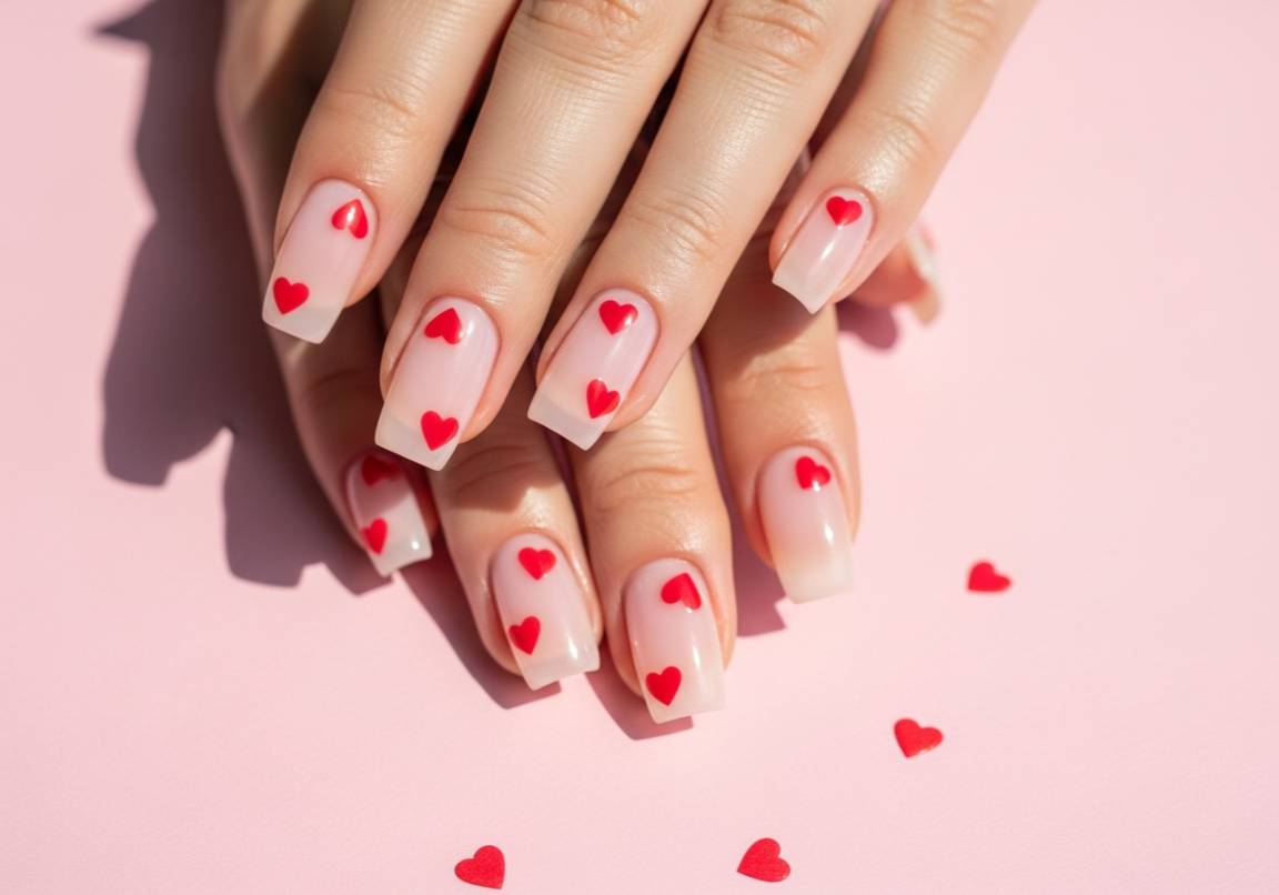 2. Milky Pink with Tiny Heart Accents
Square Valentines Nails