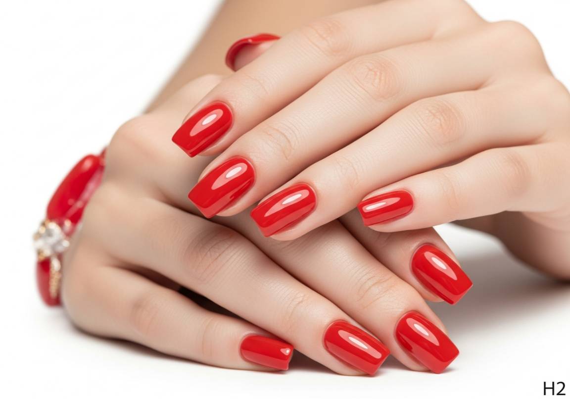 20. Tomato Red Solid with Glossy Finish
Square Valentines Nails
