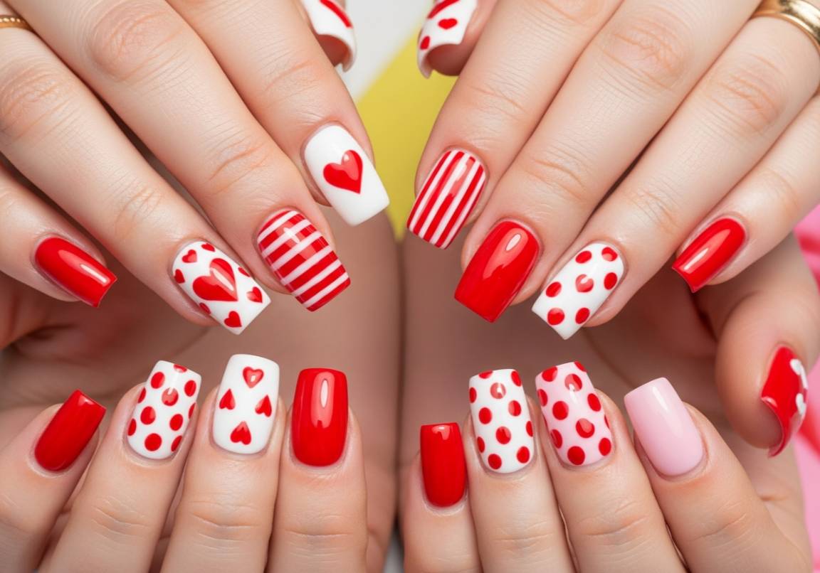 21. Mix and Match Valentine's Elements
Square Valentines Nails