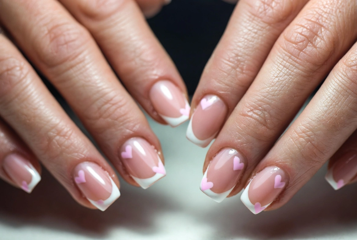3: Micro Heart French Tips
Simple Valentines Nails