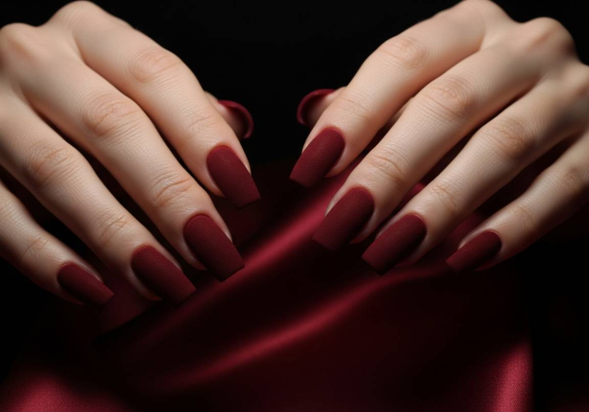 4. Burgundy Velvet Finish
Square Valentines Nails