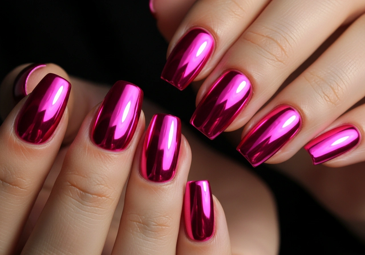 4. Hot Pink Chrome Finish
Pink Valentine Nails