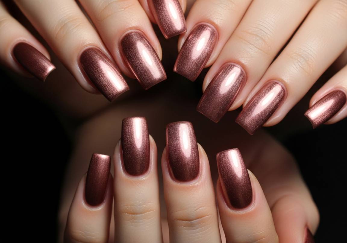 8. Magnetic Shimmer in Rose Gold
Square Valentines Nails