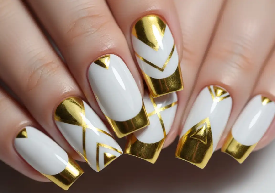 9 White Chrome with Gold Accents Chrome Nails Ideas