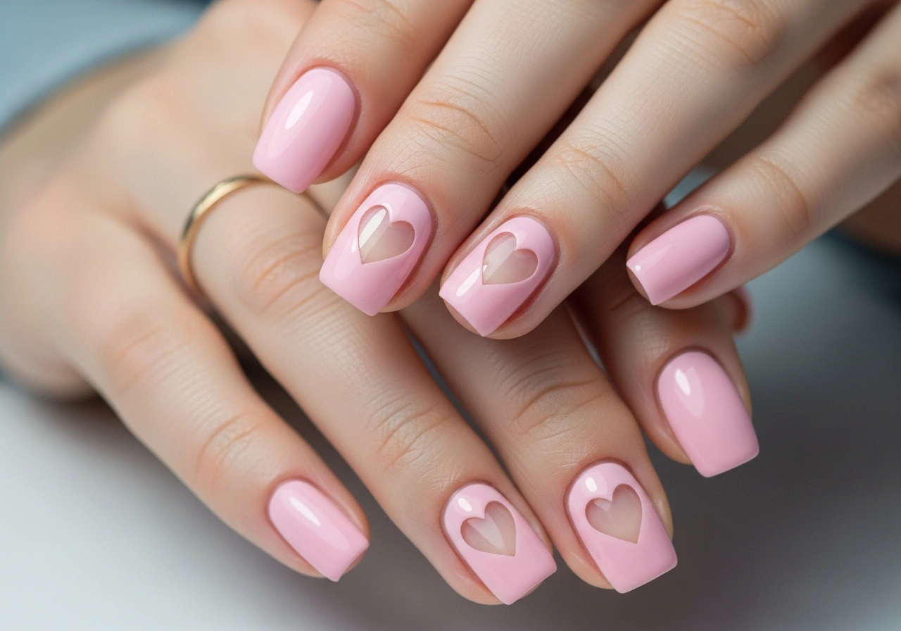 9. Negative Space Hearts
Pink Valentine Nails