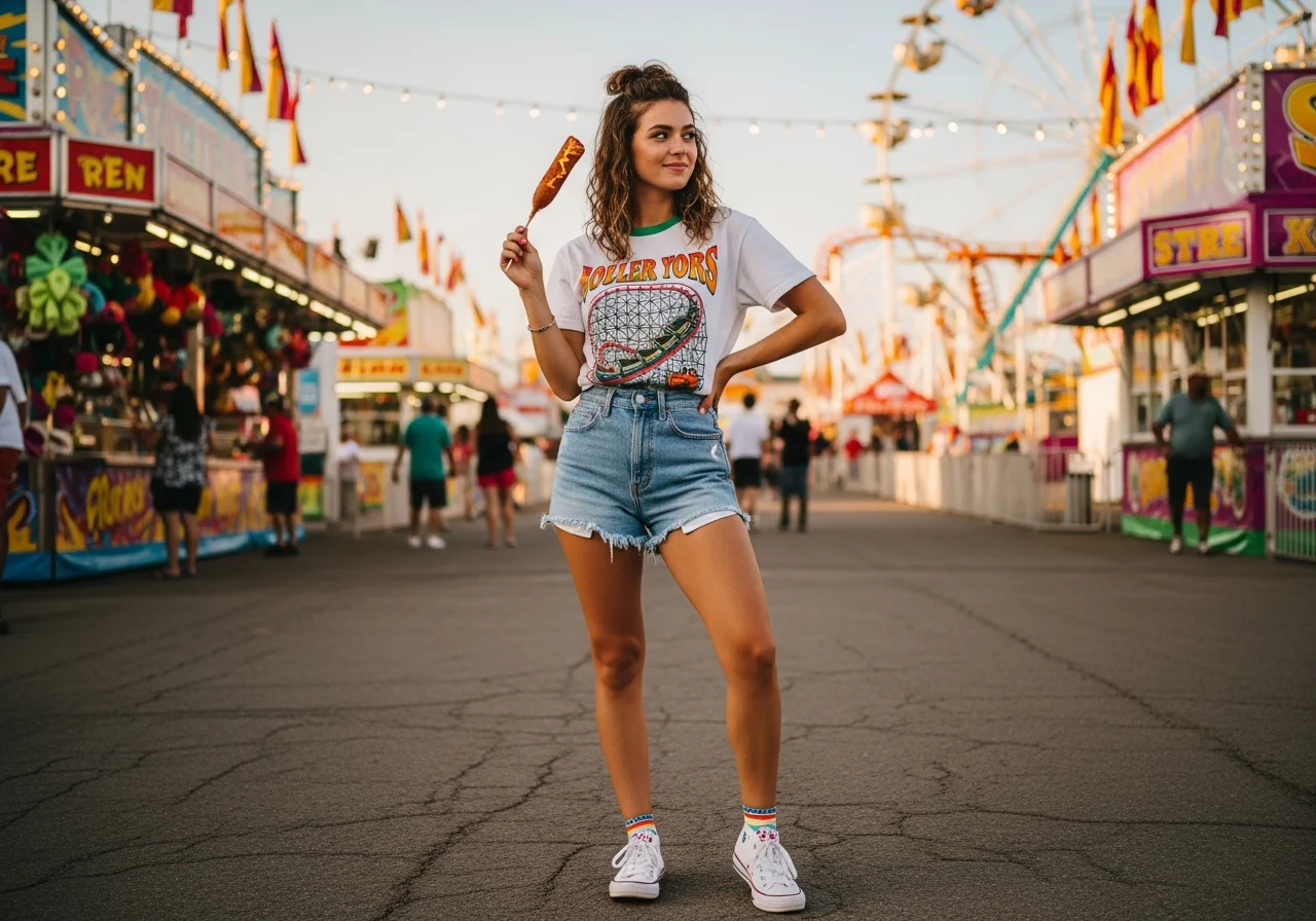 Classic Denim Shorts and Graphic Tee