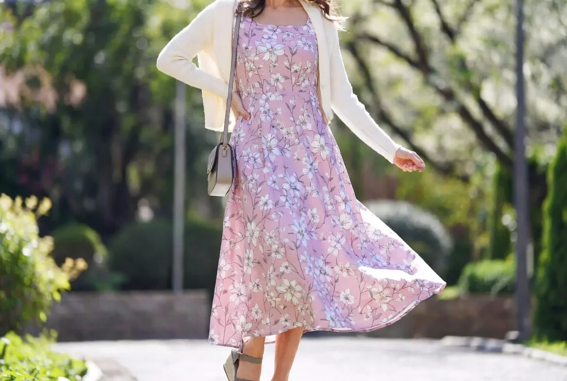 Floral A-Line Dress with Cardigan