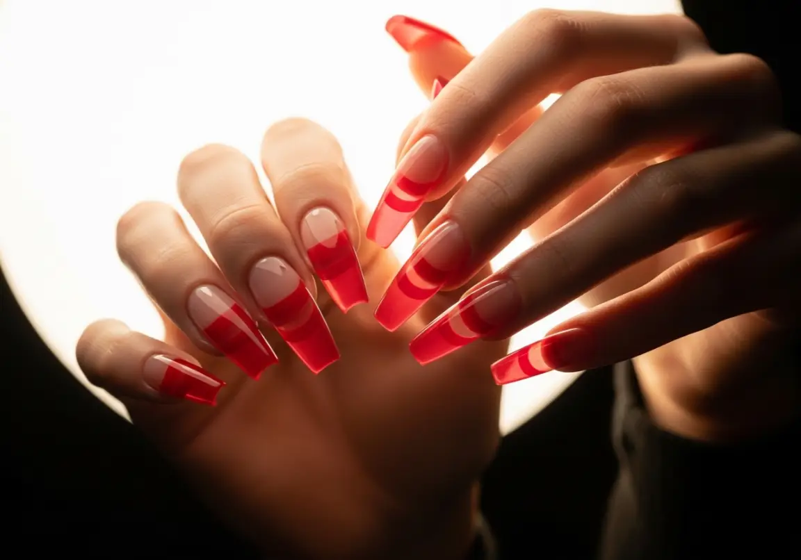 Jelly Red Translucent Effects Valentine Nails