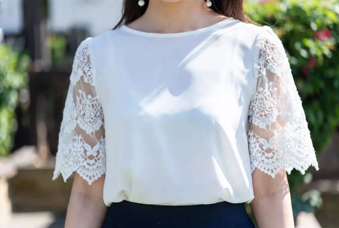 Lace-Detail Blouse with Midi Skirt