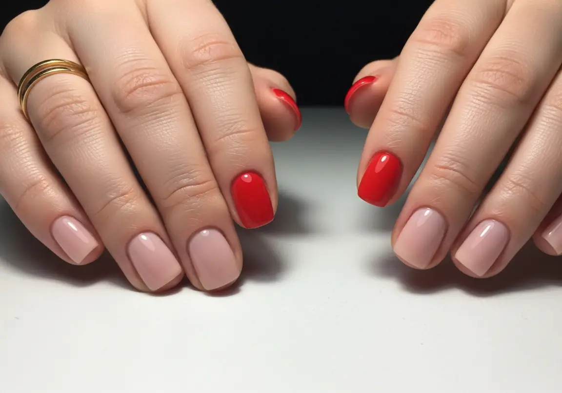 Minimalist Red Accent Nails Valentine Nails