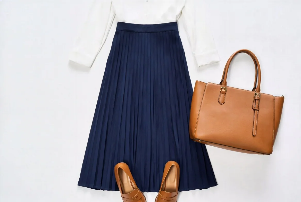Pleated Midi Skirt and Blouse Combination