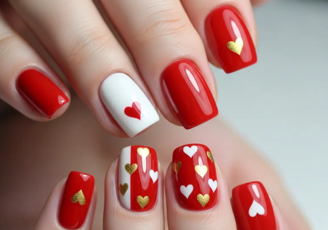 Red Heart Accent Designs Valentine Nails