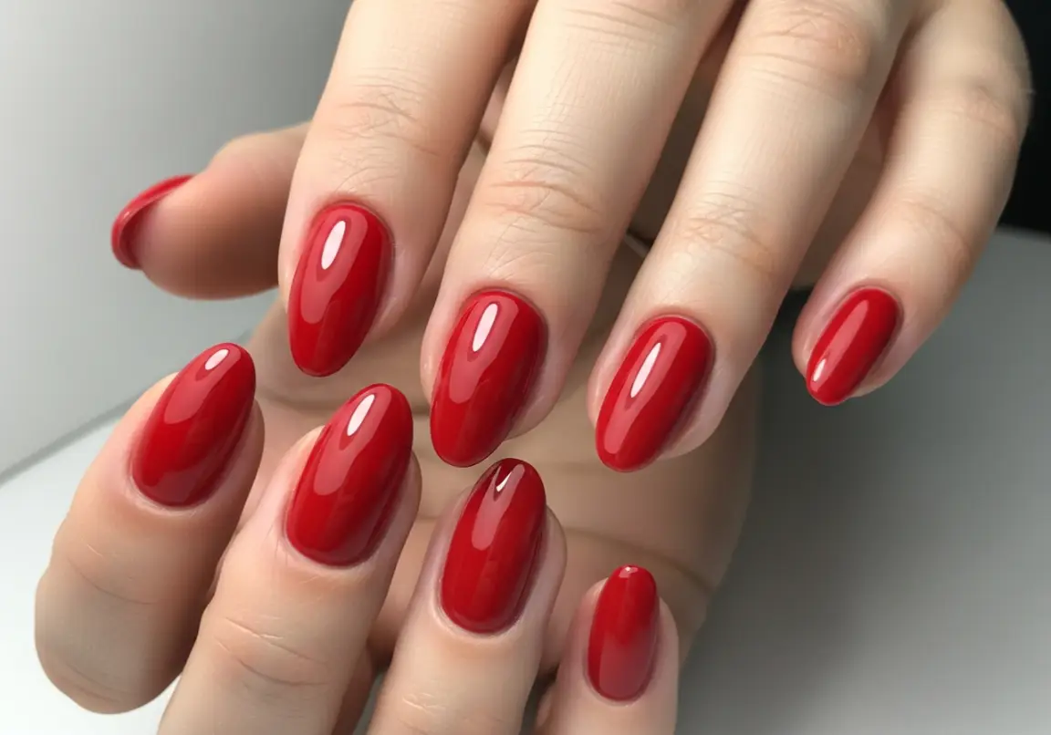Short Red Almond Perfection Valentine Nails