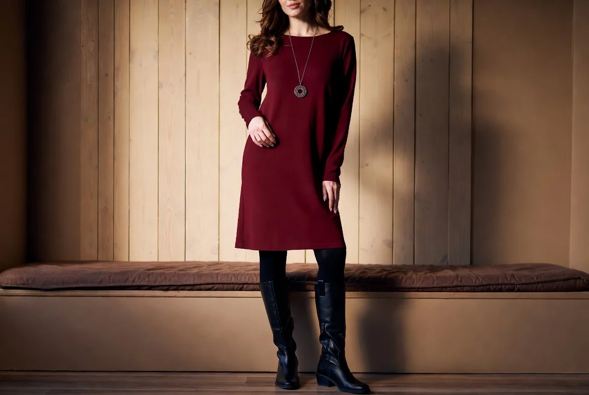 Sweater Dress with Tights and Boots