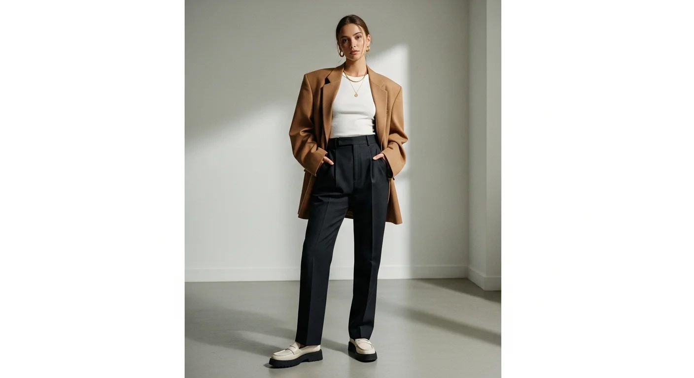 90s smart casual oversized blazer with cotton tee and straight jean