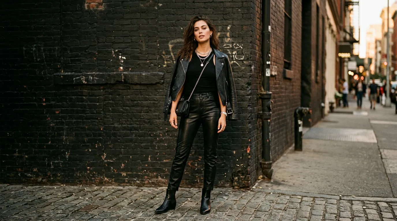 All Black Outfit with a Leather Jacket