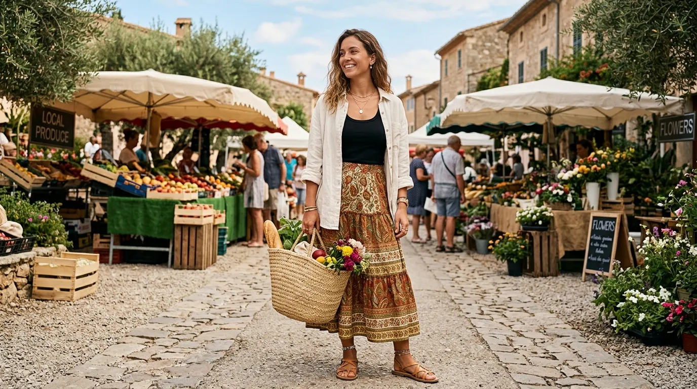 Black Tank Top with a Maxi Skirt and Open Shirt