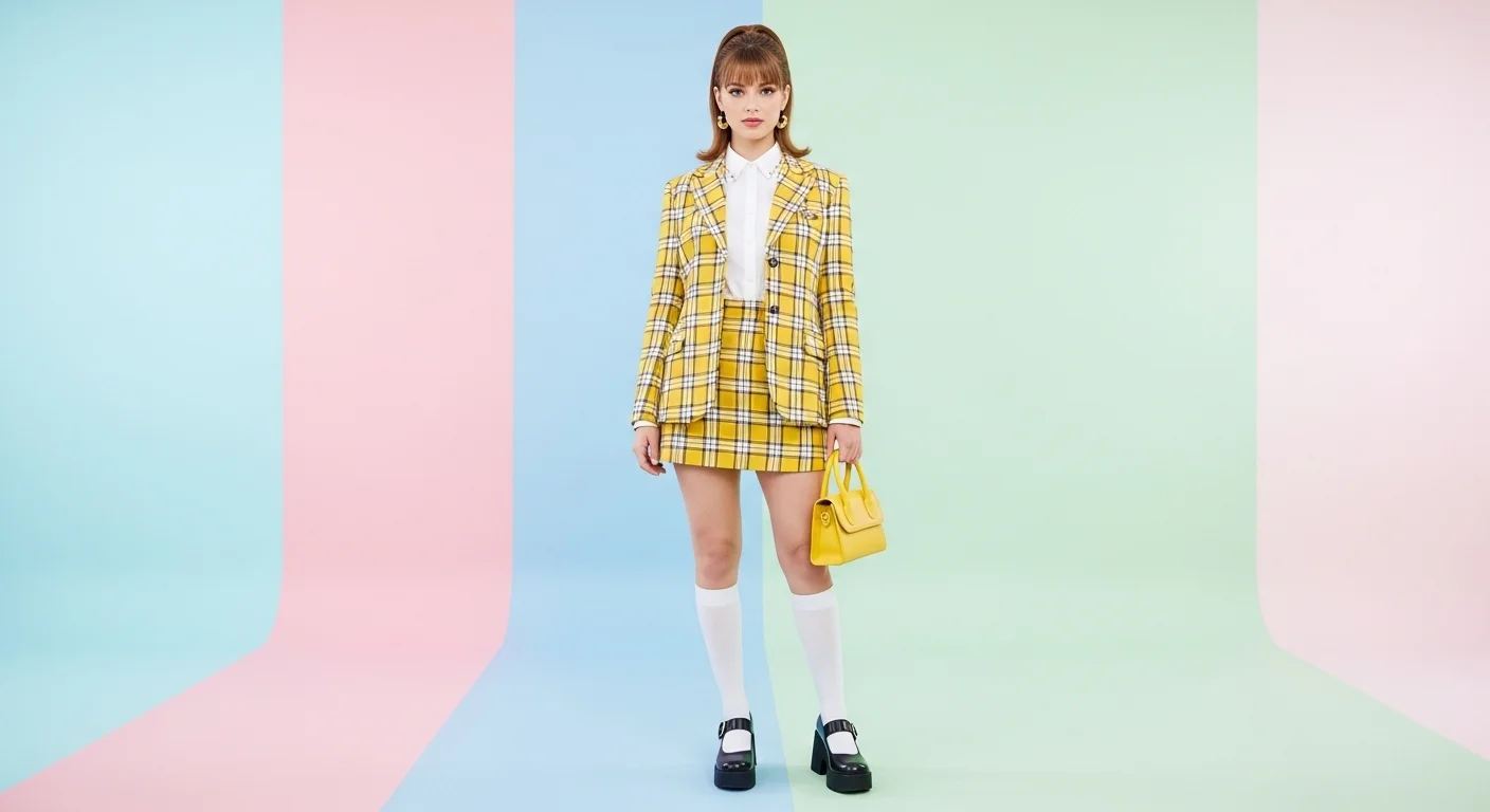 Clueless inspired yellow plaid skirt suit with knee high socks