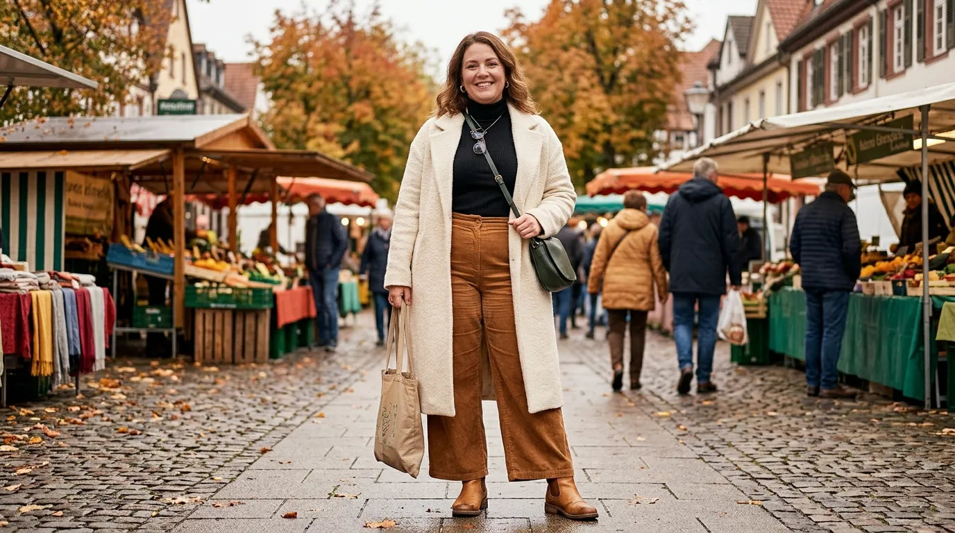 Corduroy Wide Leg Pants with a Fitted Turtleneck