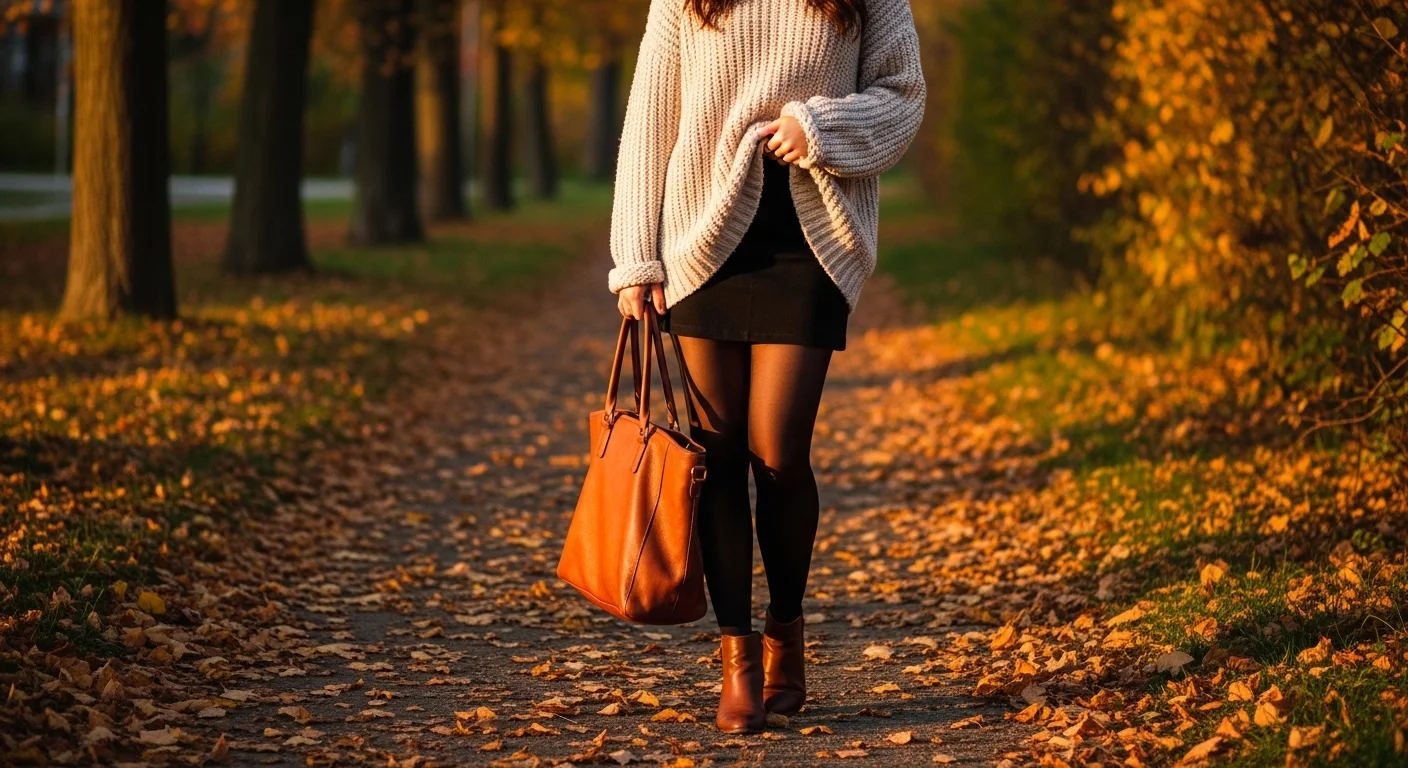 Cozy oversized cream knit sweater with black mini skirt tights and ankle boots for a fall outfit