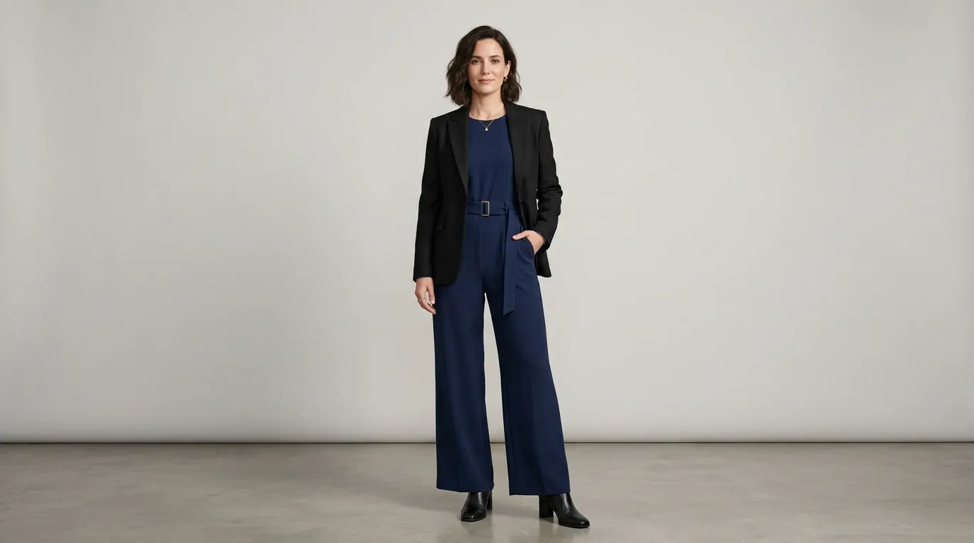 Dark Jumpsuit in a Conservative Cut