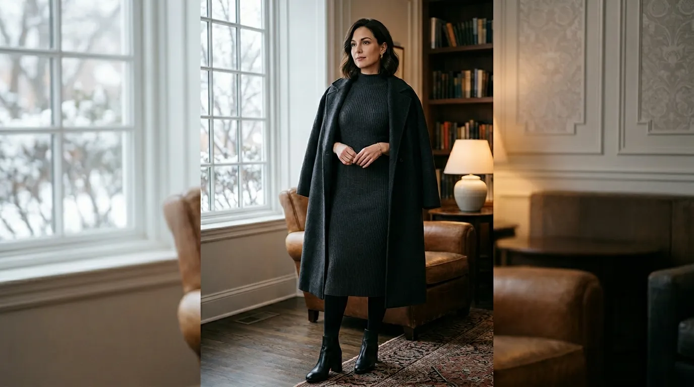 Dark Knit Dress for Winter Funerals