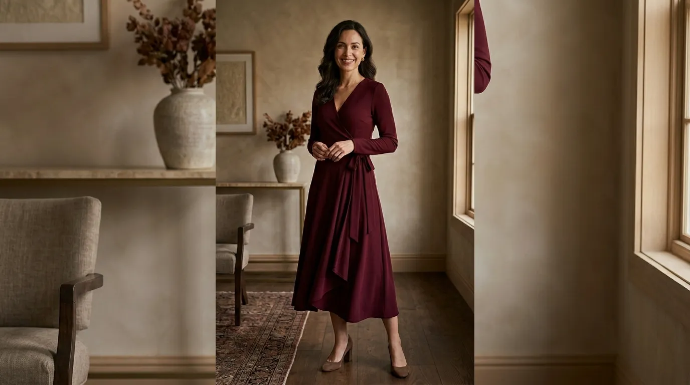 Dark Wrap Dress with Long Sleeves