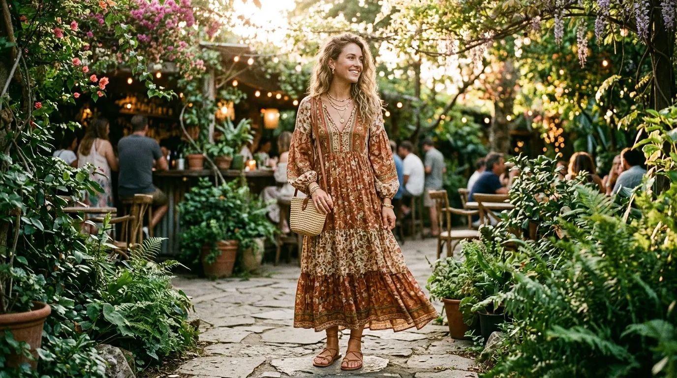 Flowy Boho Maxi Dress for an Outdoor Evening