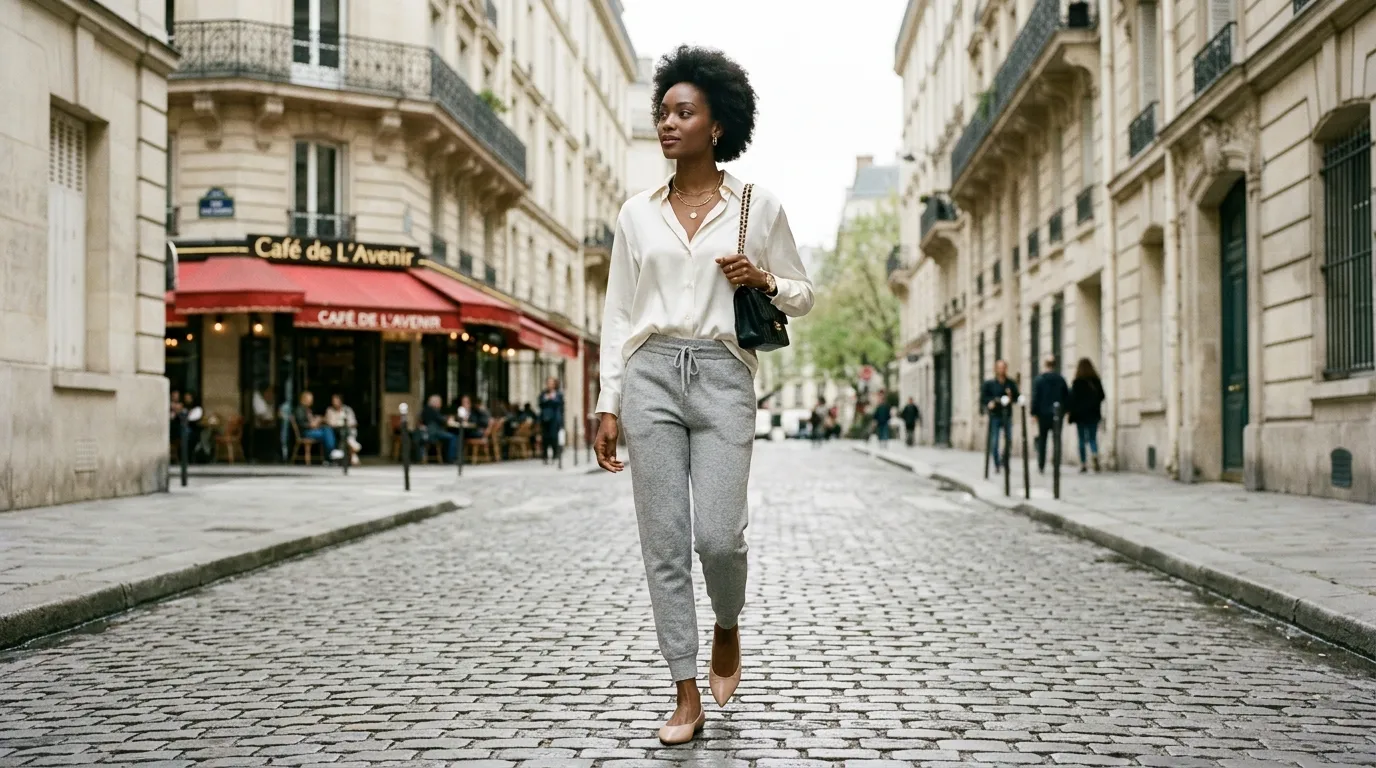 Grey Sweatpants with Heels or Ballet Flats