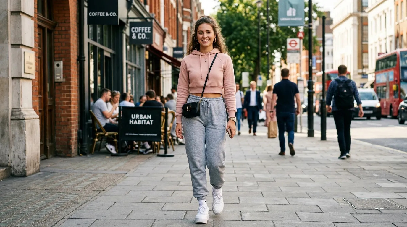 Grey Sweatpants with a Cropped Hoodie
