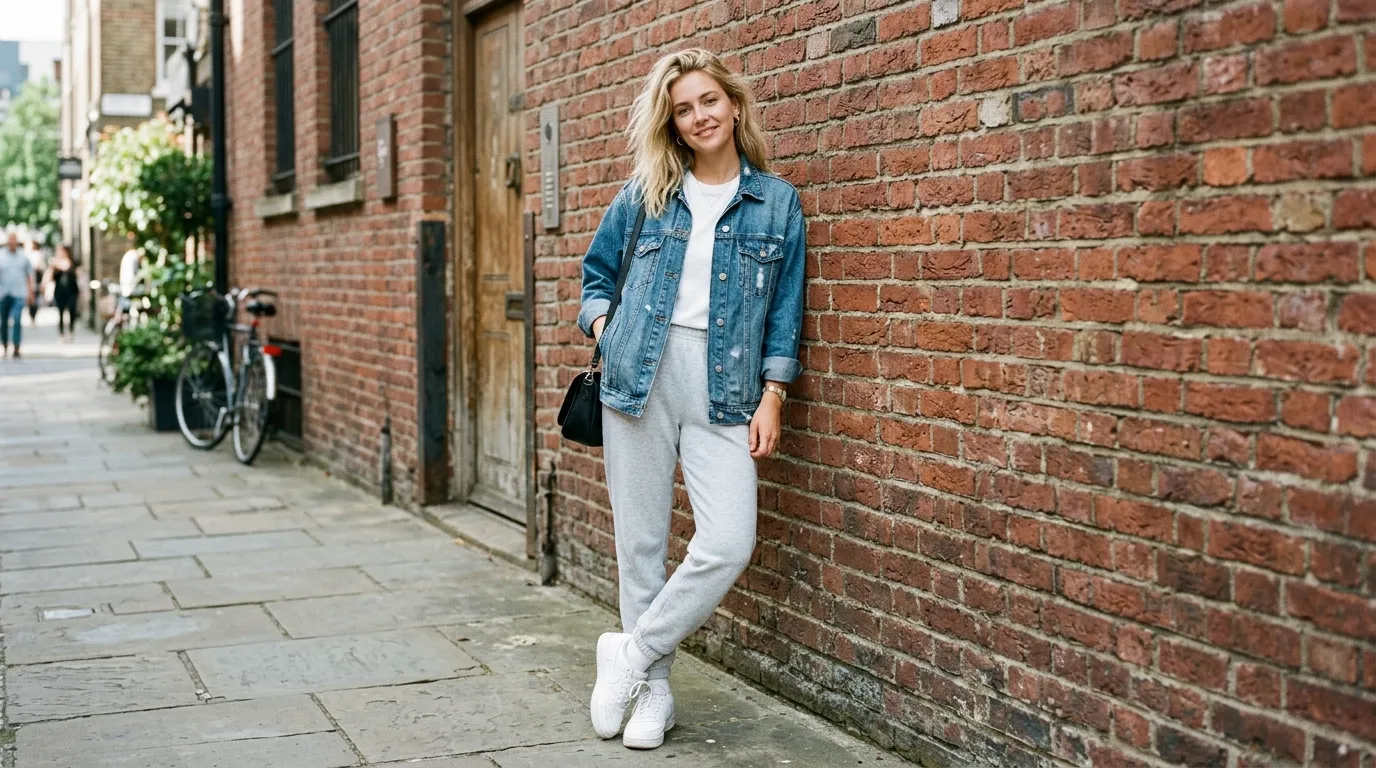 Grey Sweatpants with a Denim Jacket