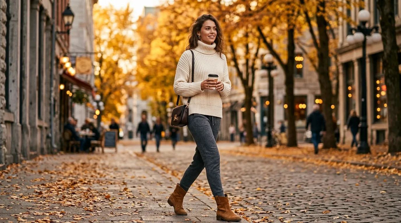 Grey Sweatpants with a Turtleneck Sweater