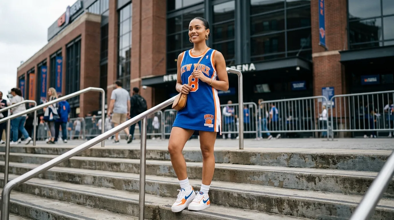 Jersey Dress With Chunky Sneakers