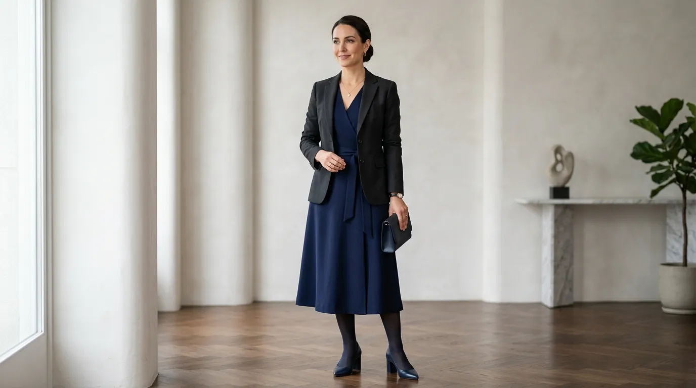 Midi Dress in Navy or Charcoal Gray