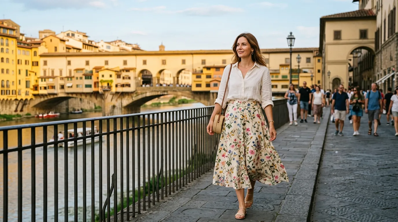 Midi Skirt with a Tucked In Blouse