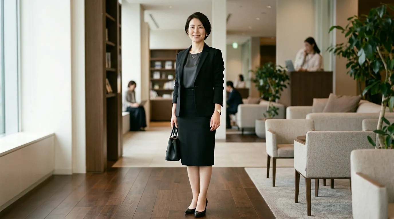 Pencil Skirt with a Dark Blouse