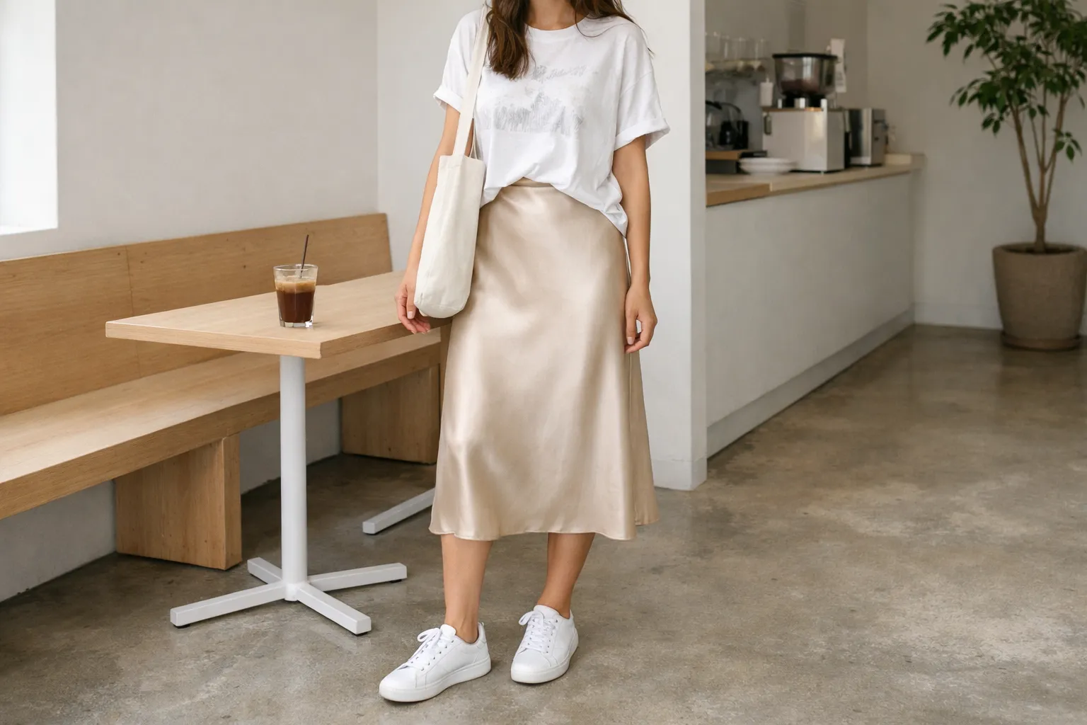 Satin Skirt With a Graphic Tee for a Casual Chic Look