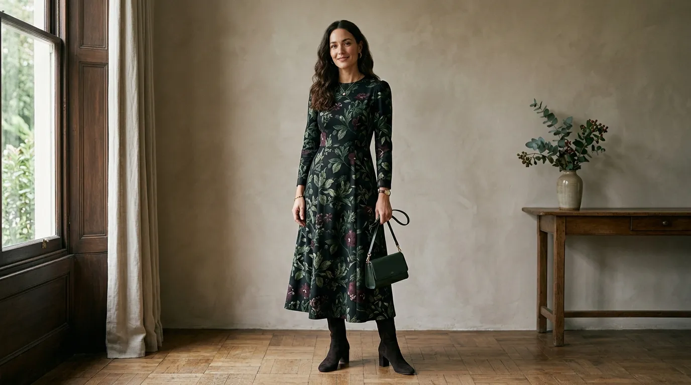 Subtle Dark Floral Midi Dress