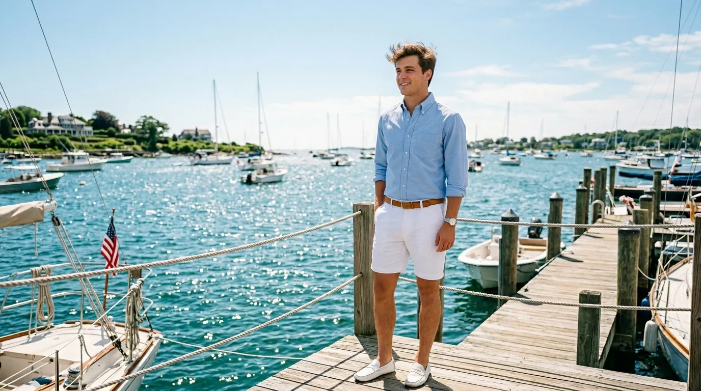 The Button Down Shirt and Tailored Shorts in Blue and White