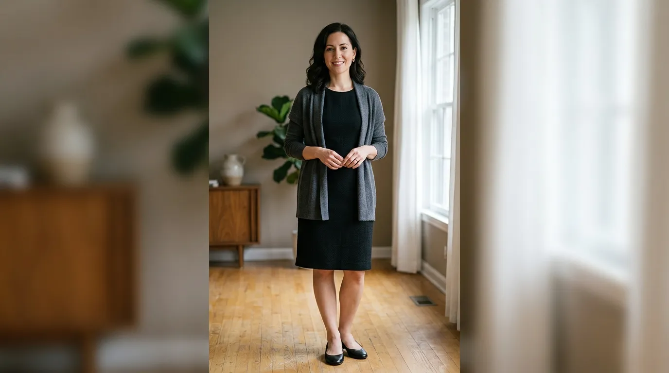 The Classic Black Dress with a Cardigan