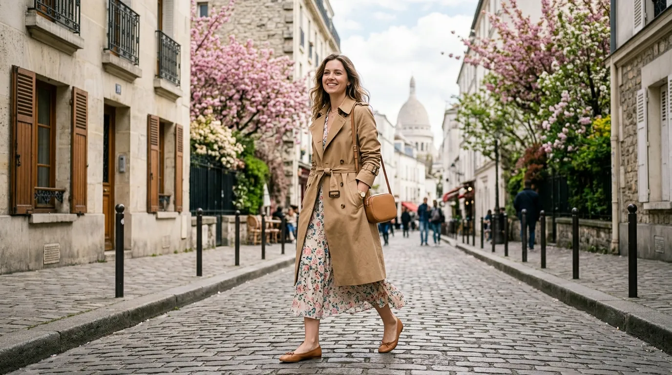 The Classic Trench Coat Over a Midi Dress