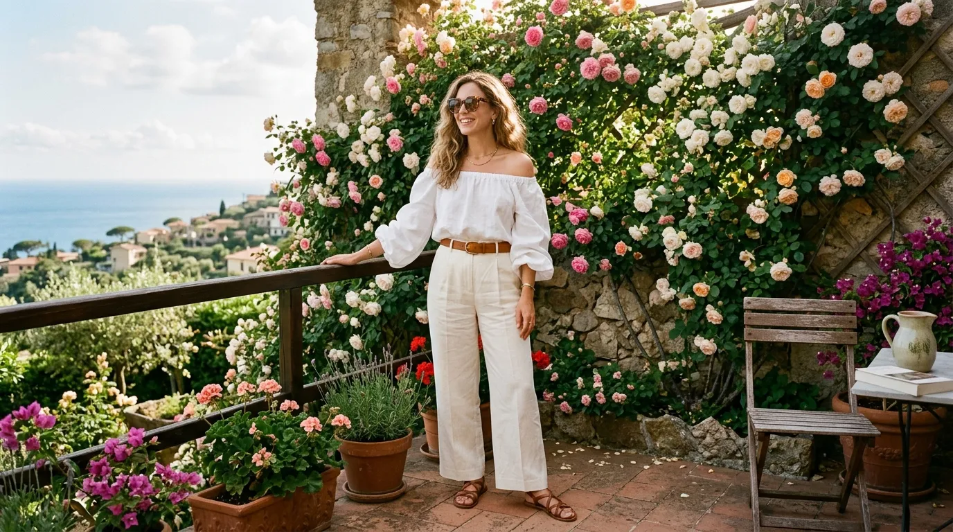 The Off Shoulder Blouse and Wide Leg Trousers