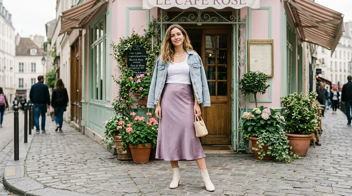 The Satin Midi Skirt with a Fitted Tank The Satin Midi Skirt with a Fitted Tank