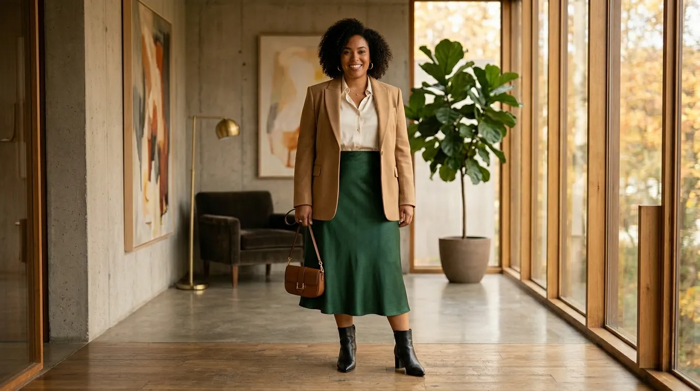 The Tailored Blazer and Midi Skirt Combination