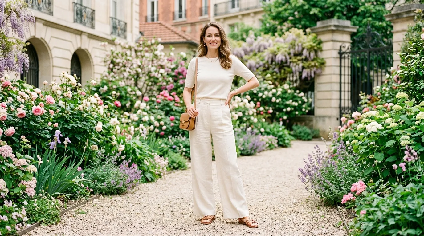 Wide Leg Trousers With a Simple Knit Top